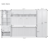 SOFTSEA Queen Size Horizontal Murphy Bed with Desk, Folding Murphy Bed Cabinet with Storage Wardrobe Drawers and Shelves, Hidden Wall Bed Frame for Guest Room, Bedroom, Office, White SOFTSEA