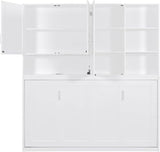 MERITLINE Twin Horizontal Murphy Bed with Storage Cabinet, LED Light and Charging Station,Wood Folding Murphy Wall Bed Cabinet with Bookcase and Shelves for Adult (White) MERITLINE