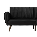 Novogratz Brittany 82 Inch Futon Sofa Bed in Faux Leather, Upholstered Couch Sleeper with Tufted Back, Mid-Century Modern, Black Novogratz