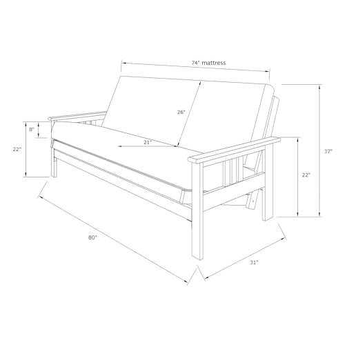 HomeStock Full Size Futon Frame with Mattress - Hardwood Sofa Bed Convertible 79" Linen Cocoa/with Storage Drawers HomeStock