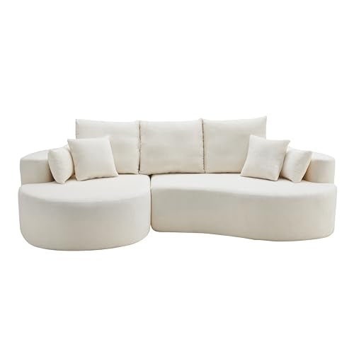 Merax 106" Fabric Cloud Curved Sofa 2 Piece Sectional Sofa with Chaise and 7 Pillows for Living Room Apartment Bedroom, Full-Compressed No Assembly Required (Snow White) Merax