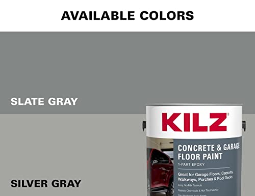 KILZ 1-Part Epoxy Acrylic Concrete and Garage Floor Paint, Interior/Exterior, Satin, Slate Gray, 1 Gallon KILZ