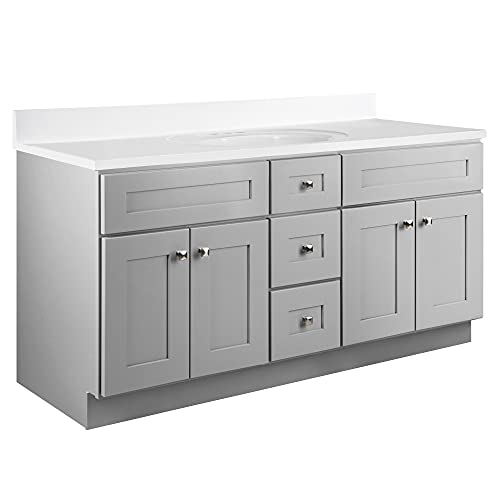 Design House Brookings 60 Inch Bathroom Vanity, Ready to Assemble, Solid Wood, Sherwin Williams® Gray, 599019-GRY Design House
