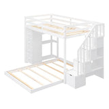 Merax Twin Over Full Bunk Bed Wood Frame with 3-Layer Shelves,4 Drawers and 3 Storage Stairs for Boys and Girls,Grey Merax