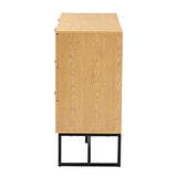 Baxton Studio Sawyer End Table, 6-Drawer, Oak Brown/Black Baxton Studio