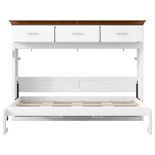 LUMISOL Twin Size Murphy Bed, Wood Wall Bed Frame with 3 Storage Drawers, Folding Cabinet Bed Frame for Home Office, Guest Room, Small Space, White LUMISOL