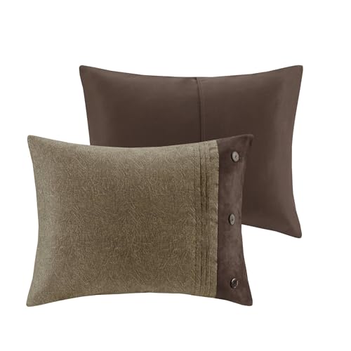 Madison Park Boone Cozy Comforter Set, Faux Suede, Deluxe Hotel Styling All Season Down Alternative Bedding Matching Shams, Decorative Pillow, Queen (90 in x 90 in), Rustic Brown 7 Piece Madison Park