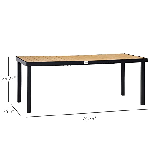 Outsunny 75" x 35" Outdoor Dining Table for 8 People, Rectangular Aluminum Frame Garden Table with All-Weather Faux Wood Top for Garden, Lawn, Patio, Tan - WoodArtSupply