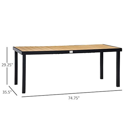 Outsunny 75" x 35" Outdoor Dining Table for 8 People, Rectangular Aluminum Frame Garden Table with All-Weather Faux Wood Top for Garden, Lawn, Patio, Tan - WoodArtSupply