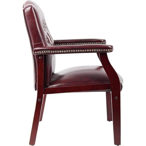 Oakestry Ivy League Set of 2 Executive Guest Chair in Burgundy Vinyl Wood Frame Office Visitor Dual Chair with Mahogany Finish Comfortable Reception Seating for Office or Waiting Room Oakestry