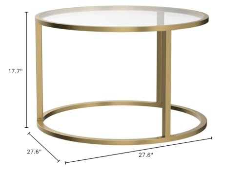 SAYGOER Small Glass Coffee Table Round Gold Coffee Table for Small Space Modern Simple Center Table with Gold Frame for Living Room Home Office, Easy Assembly SAYGOER