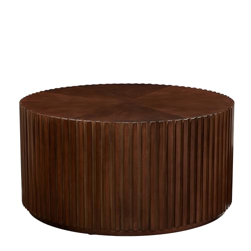 DS-HOMEPORT Round Wood Coffee Table for Living Room, Modern Handcraft Drum Coffee Table, Circle Wooden Coffee Table for Small Space Apartment, No Need Assembly(Espresso,31x31x16 in) DS-HOMEPORT