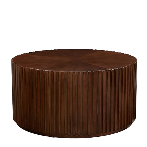 DS-HOMEPORT Round Wood Coffee Table for Living Room, Modern Handcraft Drum Coffee Table, Circle Wooden Coffee Table for Small Space Apartment, No Need Assembly(Espresso,31x31x16 in) - WoodArtSupply