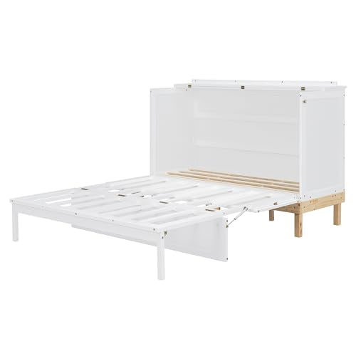 Merax Murphy Bed, Solid Wood Cabinet Bed, Converts to Cabinet for Space Saving, Queen Size, White Merax