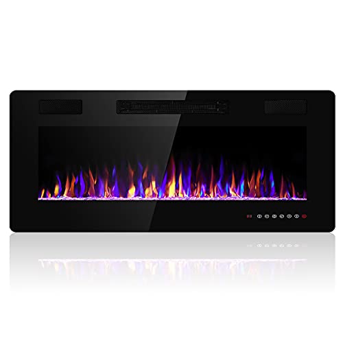 Electactic 42 Inch Electric Fireplace Insert Ultra-Thin - Recessed & Wall-Mounted Fireplace Heater with Thermostat, Adjustable Flame, Remote Control - Linear with Timer, Touch Screen, 750/1500W Electactic