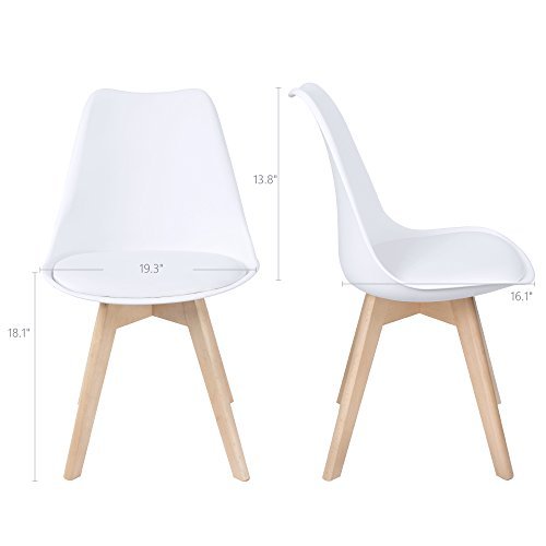 Furmax Mid Century Modern DSW Upholstered Side Beech Wood Legs and Soft Padded Shell Tulip Chair for Dining Living Room Bedroom Kitchen Set of 4 (White) - WoodArtSupply