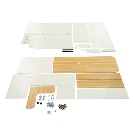 47In Reception Desk with LED Lights, L-Shaped Modern Front Table Reception Room Table with Cable Grommet & Lockable Drawers, Retail Checkout Counter for Lobby Salon Office AngelcityCC