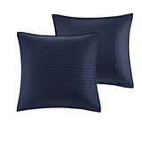Intelligent Design Duvet Set 100% Cotton Jacquard, Tufts Accent, Shabby Chic All Season Cover for Comforter, Matching Shams, Decorative Pillows, Full/Queen (88 in x 92 in), Navy 7 Piece Intelligent Design