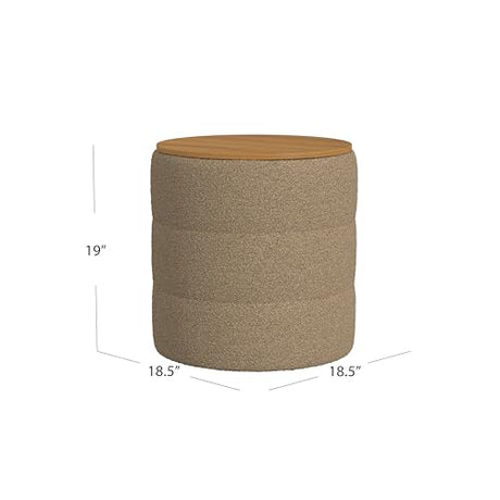 HomePop Channel Storage Ottoman with Wood Top - Brown Boucle HomePop