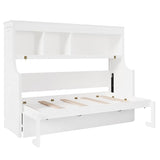 Fiorune Twin Size Horizontal Murphy Bed, Foldable Murphy Bed Cabinet with Desk and Storage Shelves, Space-Saving Hidden Wall Bed Frame for Small Spaces, Living Room, White Fiorune