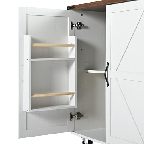 YOPTO Farmhouse Kitchen Island with Power Outlet,Kitchen Storage Island W/Internal Storage Rack,Drop Leaf,Spice Rack,Rolling Kitchen Cart on Wheels for Home,Kitchen and Dining Room,White,54.5" YOPTO