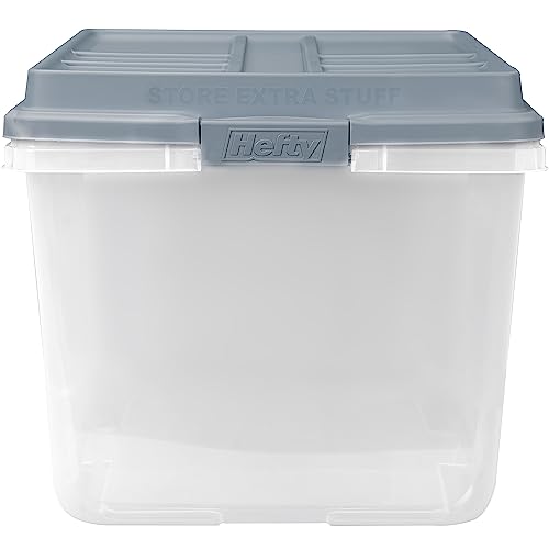 Hefty HI-RISE 72 Qt Large Plastic Storage Bins with Lids, 6 Pack Stackable Containers with Secure Latching Handles, Clear Storage Totes for Garage, Closet, Basement, Clothes and Household Organization Hefty