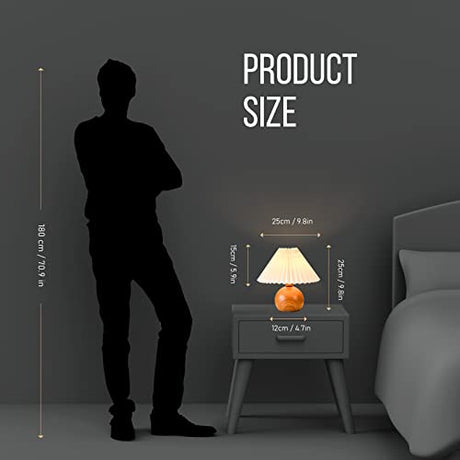 KUNJOULAM Cute Small Pleated Lamp, Modern Bedside Nightstand/Table Lamp with Beige Lampshade, Metal Base for Bedroom, Home Office, Living Room, Kids Dorm with E12 Bulb KUNJOULAM