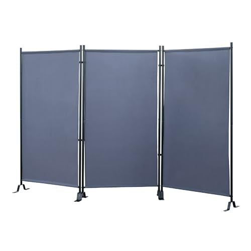 Proman Products - Galaxy Section Divider, Water Repellent Fabric Room Divider with Black Powder Coated Metal Frame for Indoors or Outdoors (Grey) Proman Products