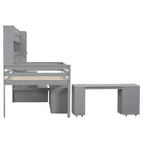 Merax Full Size Wood Loft Bed with Under-Bed Desk and A Big Storage, Storage Staircase,Drawers, Shelves, Integrated Wardrobe,Mobile Workstation,Gray Merax