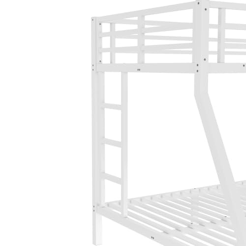 Twin over Full Metal Bunk Beds for Kids Teens Adults, Heavy-duty Metal Bunk Bed Frame with Guardrail, 2 Ladders & Under-bed Storage for Bedroom Guest Room Dorms, Space-saving/Noise-reduce, White Bellemave