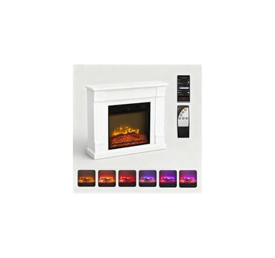 ROVSUN 32''W Smart Electric Fireplace Stove w/APP & Remote Control, Realistic Fake Fireplace Heater w/Timer, 6 Flame Color, 5 Flame Brightness & Wood Mantel for Indoor Bedroom Living Room-1400W