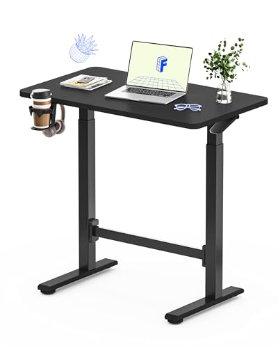 FLEXISPOT H7 Plus Gas Spring Adjustable Standing Desk, Mobile Rolling Sit-Stand Workstation with Wheel, Cordless Stand Up Desk for Small Room & Home Office 32" One-Piece Desktop Black,height 27.6"–45" FLEXISPOT
