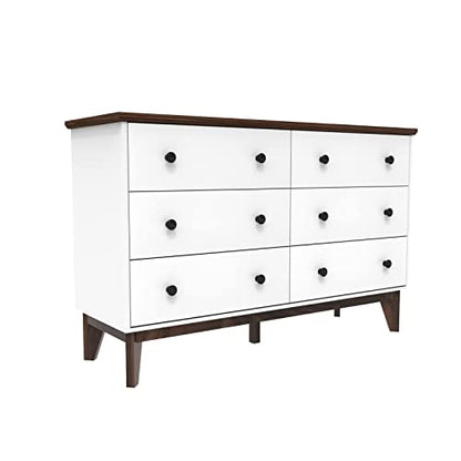 JOZZBY 6-Drawer Double Dresser with Wide Drawers,White Dresser for Bedroom, Wood Storage Chest of Drawers for Living Room Hallway Entryway, 47.25'' W - WoodArtSupply