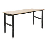 Sootvp 72" L X 25" W Adjustable Workbench, 28-39.5" Adjustable Height & 3000 LBS Load Capacity, Oak Wood Heavy-Duty Work Table Garage Worktable with Power Strip and Wheels for Studio, Workshop Sootvp