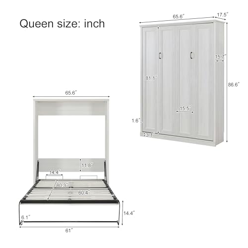 Harper & Bright Designs Queen Size Murphy Bed Frame, Wood Wall Bed Cabinet Bed Queen, Foldable Platform Bed for Guest-Room, Home, Office, No Box Spring Needed, Rustic White Harper & Bright Designs