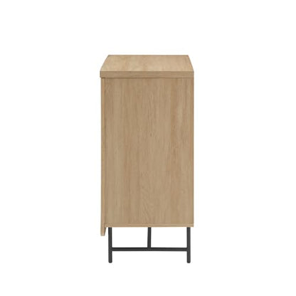 Walker Edison Lowen Contemporary Fluted-Door Accent Cabinet 32 Inch Coastal Oak - WoodArtSupply