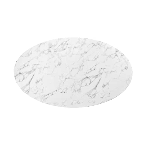 Modway Lippa 60" Oval-Shaped Mid-Century Modern Dining Table with Artificial Marble Top and White Base Modway