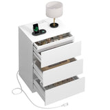 Draelibor Nightstand, 4 Drawers, 26" H with Hidden Drawer, Bedside Table with Charging Station, Modern Night Stand for Bedroom, White Draelibor