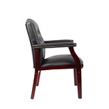 LIFE SKY Leather Armchair for Office Reception - Classic Tufted Guest Chair with Wooden Frame & Brass Nail Head Trim - Professional Waiting Room & Home Study Seating for Consultants LIFE SKY