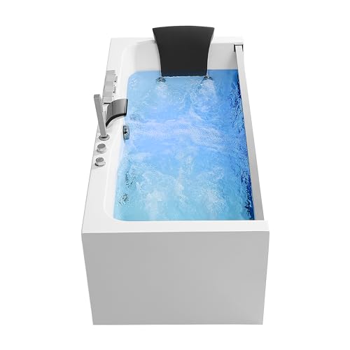 Empava 59 in. Acrylic Alcove Whirlpool Bathtub - Hydromassage Rectangular Jetted Soaking Tub with Center Drain - Waterfall Faucet Empava