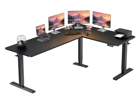 ErGear L Shaped Standing Desk, 75" x 63" Electric Adjustable Height Sit Stand Desk, Ergonomic Large Computer Table, Left & Right Interchangeable Installation, Suitable for Home Office Use, Black ErGear
