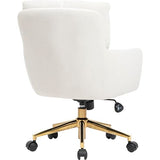 BALIAA Flannel Office Chair, Comfy Home Office Desk Chairs with Lumbar Support, Modern Velvet Desk Chair Gold Legs Small Swivel Task Chair for Home Office, Bedroom, Study (Beige, L) BALIAA