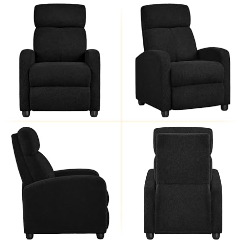 Yaheetech Boucle Recliner Chair Single Sofa Home Theater Seating Adjustable Modern Single Reclining Chair for Living Room Bedroom Home Theater Black
