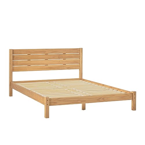 Walker Edison Ayla Boho Slatted Headboard Queen Bedframe, Queen Size, Natural Pine Walker Edison