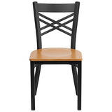 Flash Furniture 2 Pack HERCULES Series Black ''X'' Back Metal Restaurant Chair - Natural Wood Seat Flash Furniture