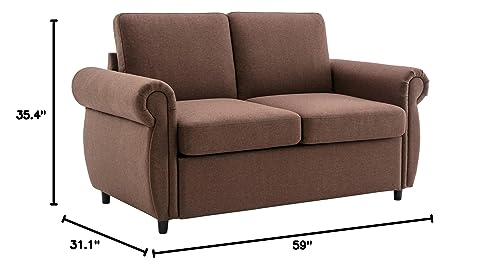 Merax Sleeper Couch Small Sofa for Living Room or Bedroom Including Pull Out Bed Sofabed, Compact, Brown w/Mattress Merax