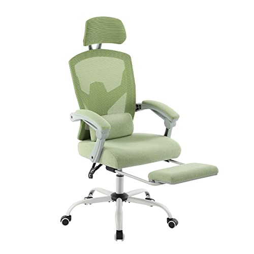 DUMOS Office Desk Chair with Footrest Ergonomic Gaming Chair for Adults Computer Mesh, Lumbar Support,Swivel Reclining with Headrest, Comfy Armrest for Home, Office, Work, Study, Light Green DUMOS