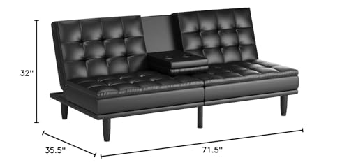 Upholstered in Faux Leather Mainstays Memory Foam Pillowtop Futon with Cupholders Mainstay