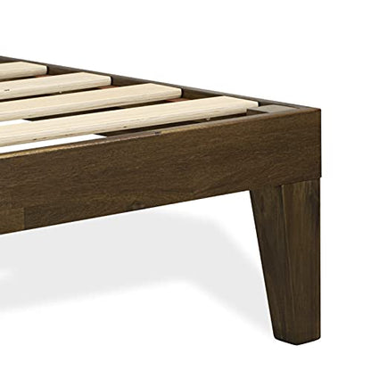 East West Furniture DNP-22-Q Walnut Queen Platform Bed Frame with Solid Wood Legs - WoodArtSupply