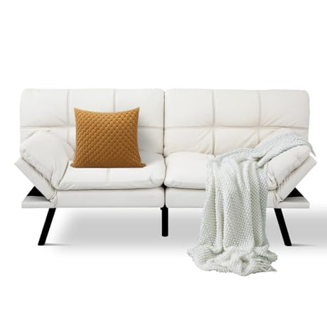 MUUEGM Futon Sofa Bed Convertible Couch,Memory Foam Futon Sofa Couch,Sleeper Futons Sofa Couches,Small Splitback Modern Loveseat Sofa Bed for Living Room,Office,Apartment,Faux Leather,White. MUUEGM